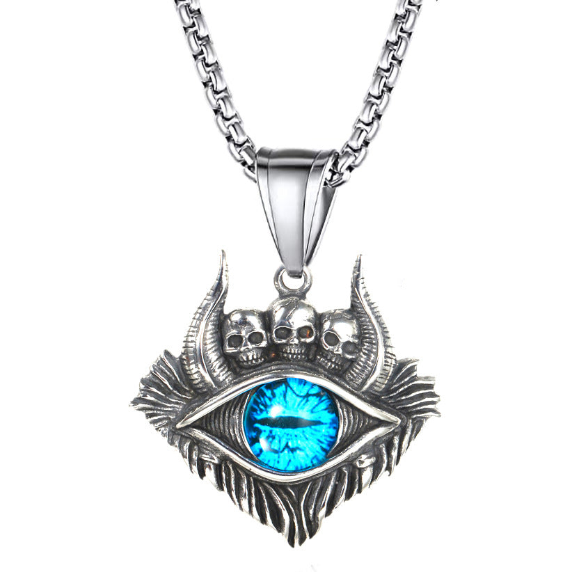 Wholesale Turkish Devil Eye Dark Skull Blue Eye Pendant Stainless Steel Necklaces